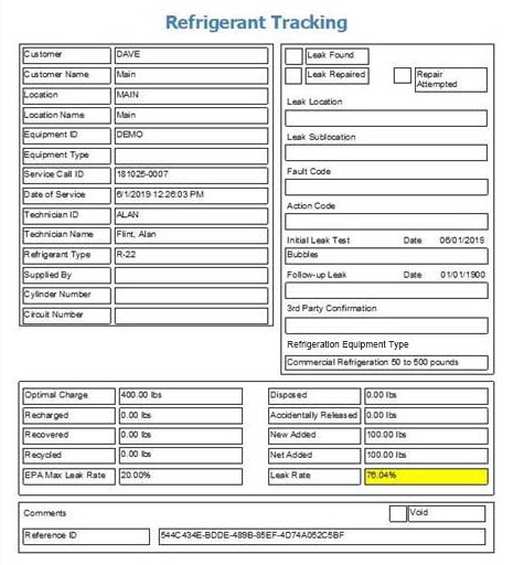 Refrigerant Tracking report